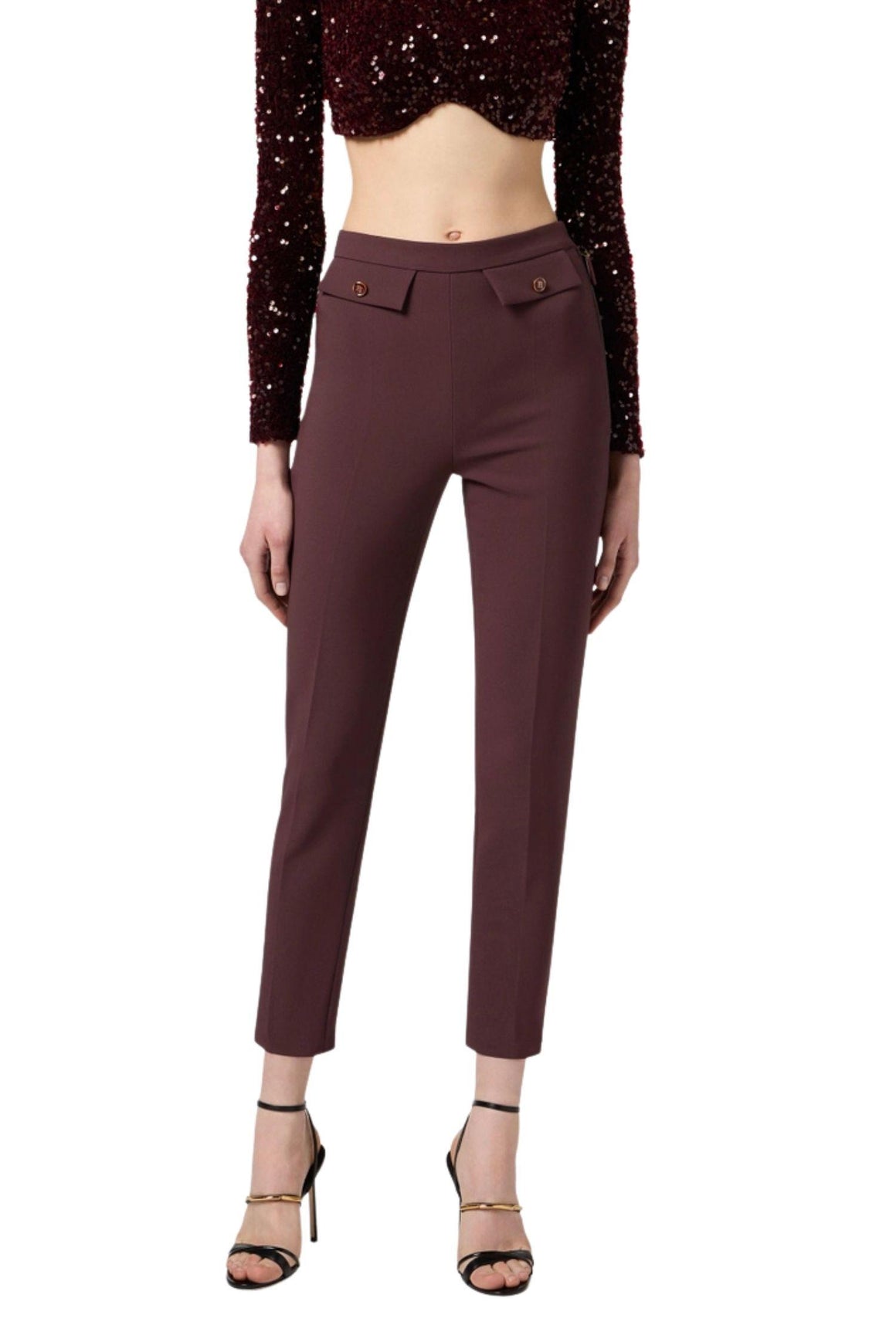  Elisabetta Franchi Pantaloni In Doppio Crêpe Colore Merlot Woman - 2