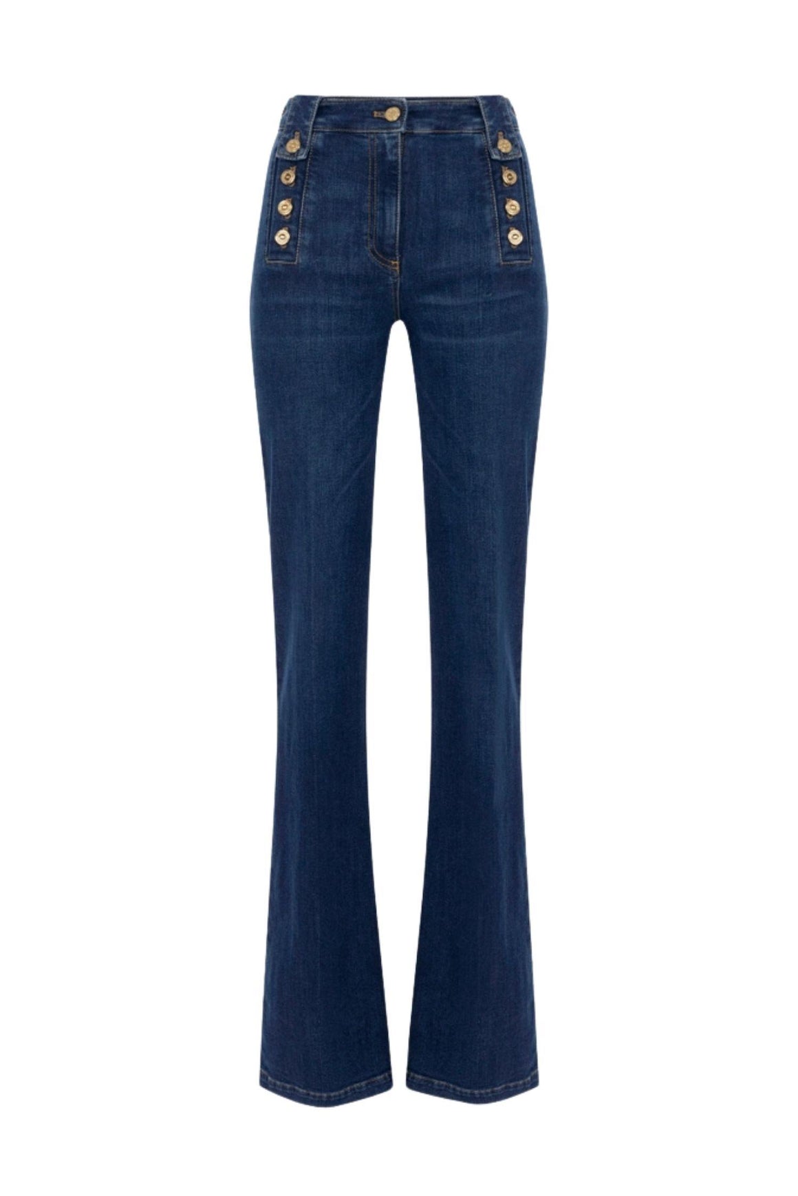  Elisabetta Franchi Jeans A Palazzo Con Bottoni Blue Denim Woman - 1