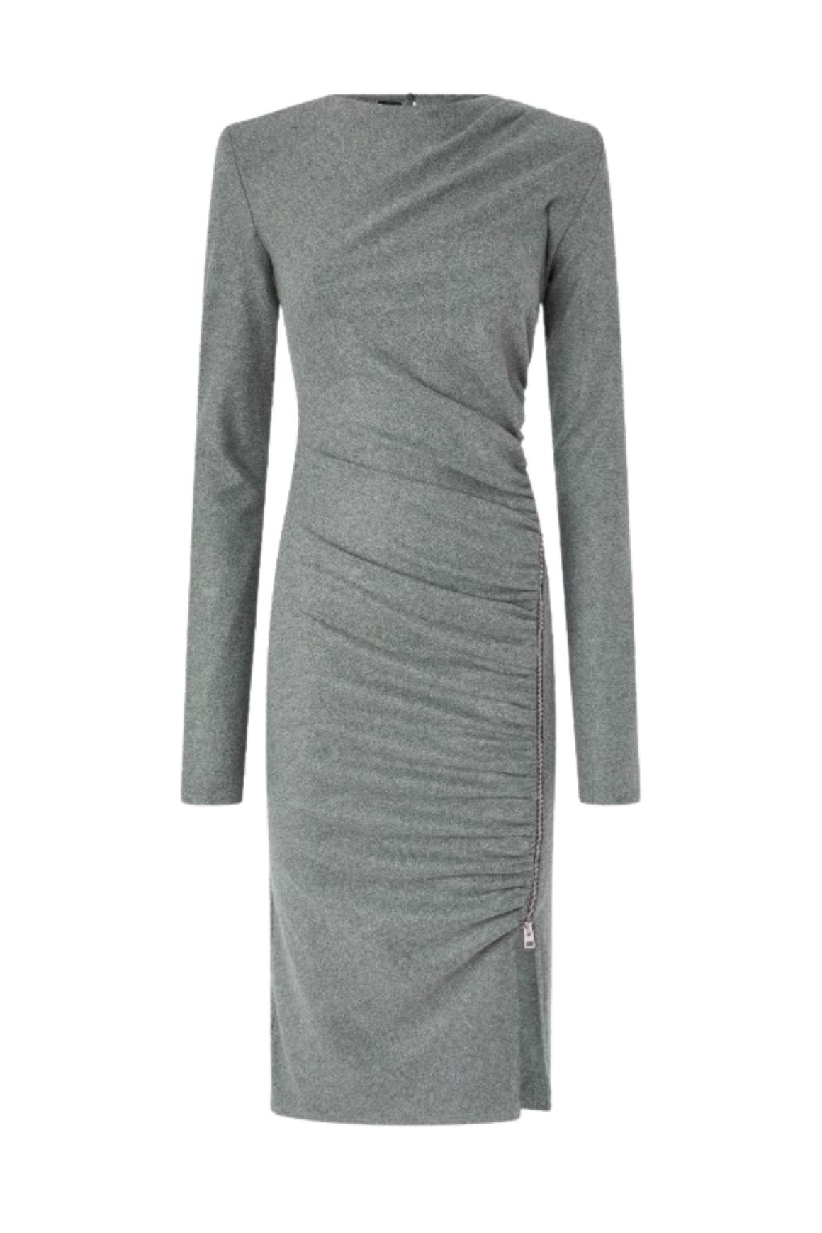  Pinko Vestito Midi Aderente Con Drappeggio Grigio Woman - 1