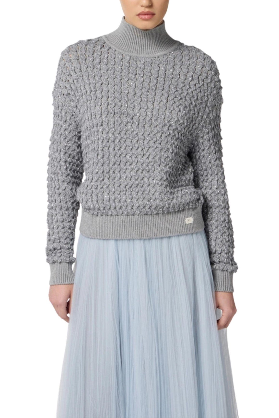  Elisabetta Franchi Maglia In Bouclé Clore Grigio Con Paillettes Woman - 2