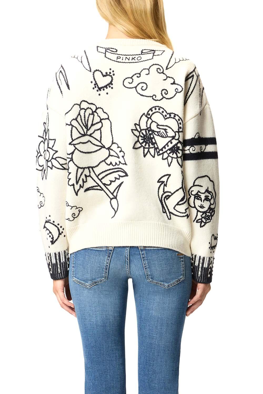  Pinko Maglione Andros Bianco Blu Woman - 3