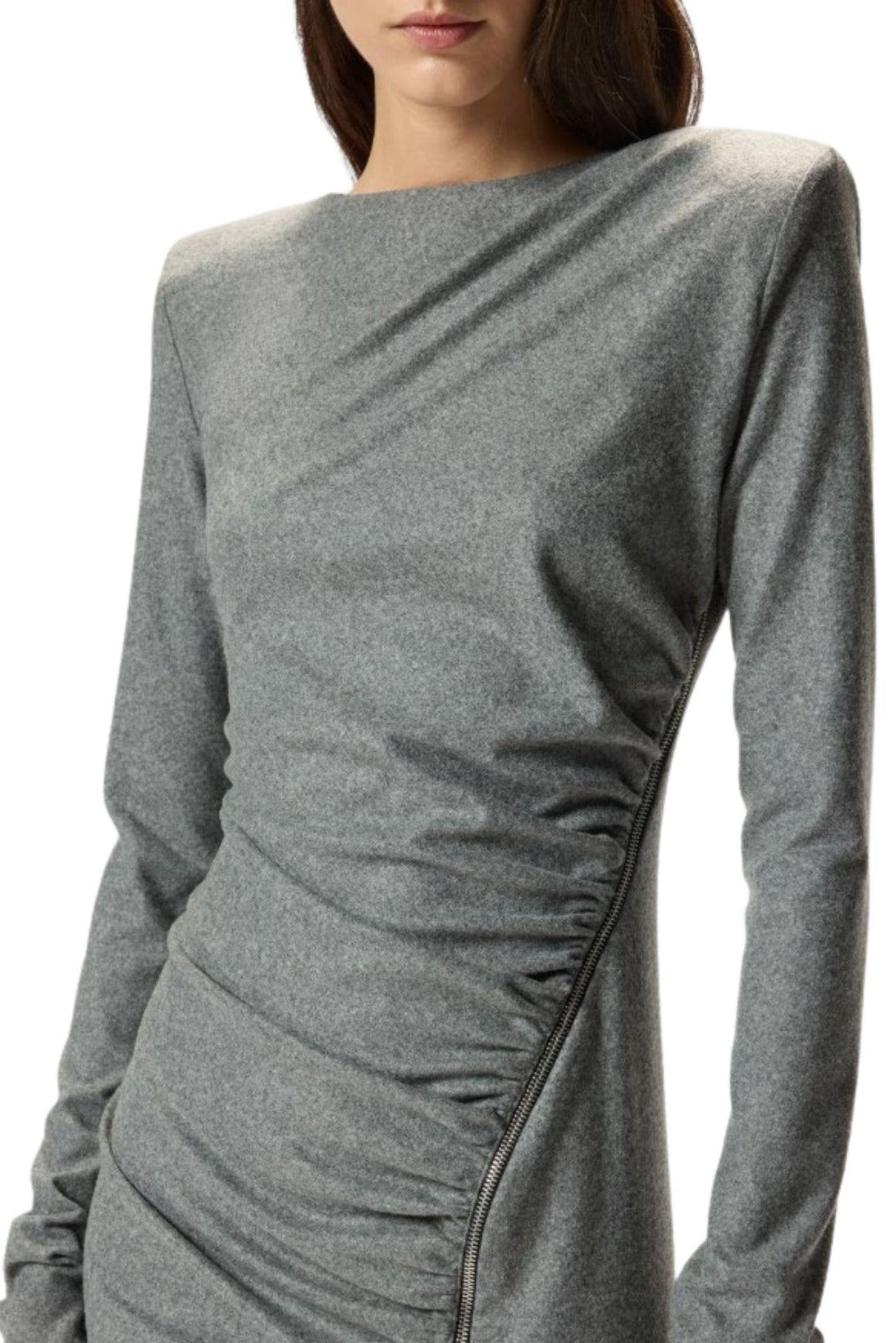  Pinko Vestito Midi Aderente Con Drappeggio Grigio Woman - 3