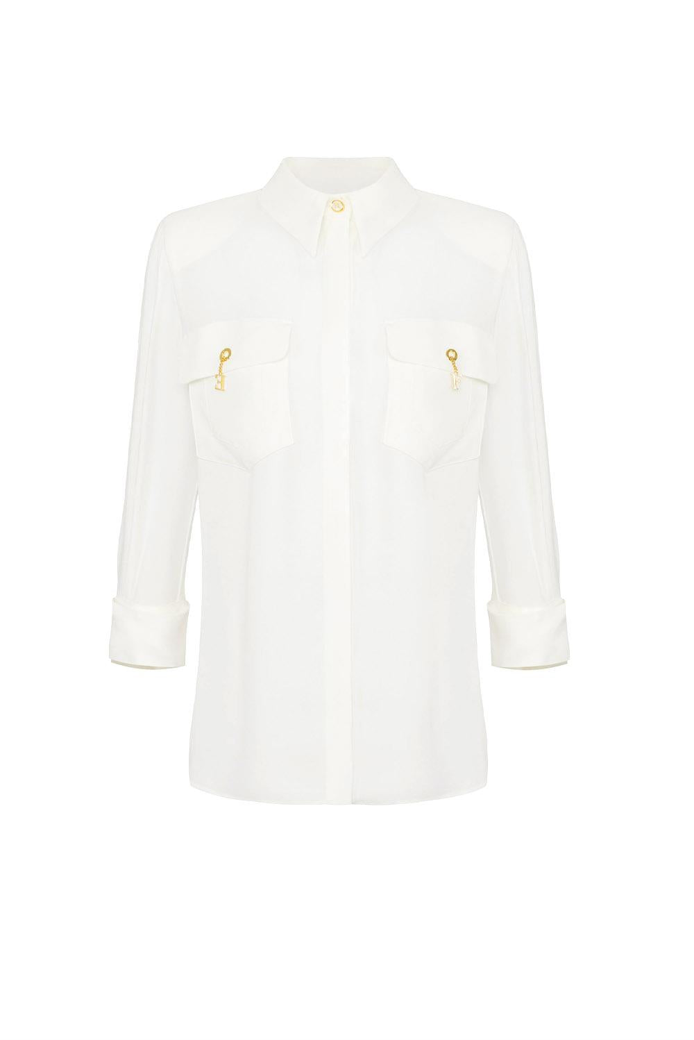  Elisabetta Franchi Camicia In Georgette Avorio Woman - 1