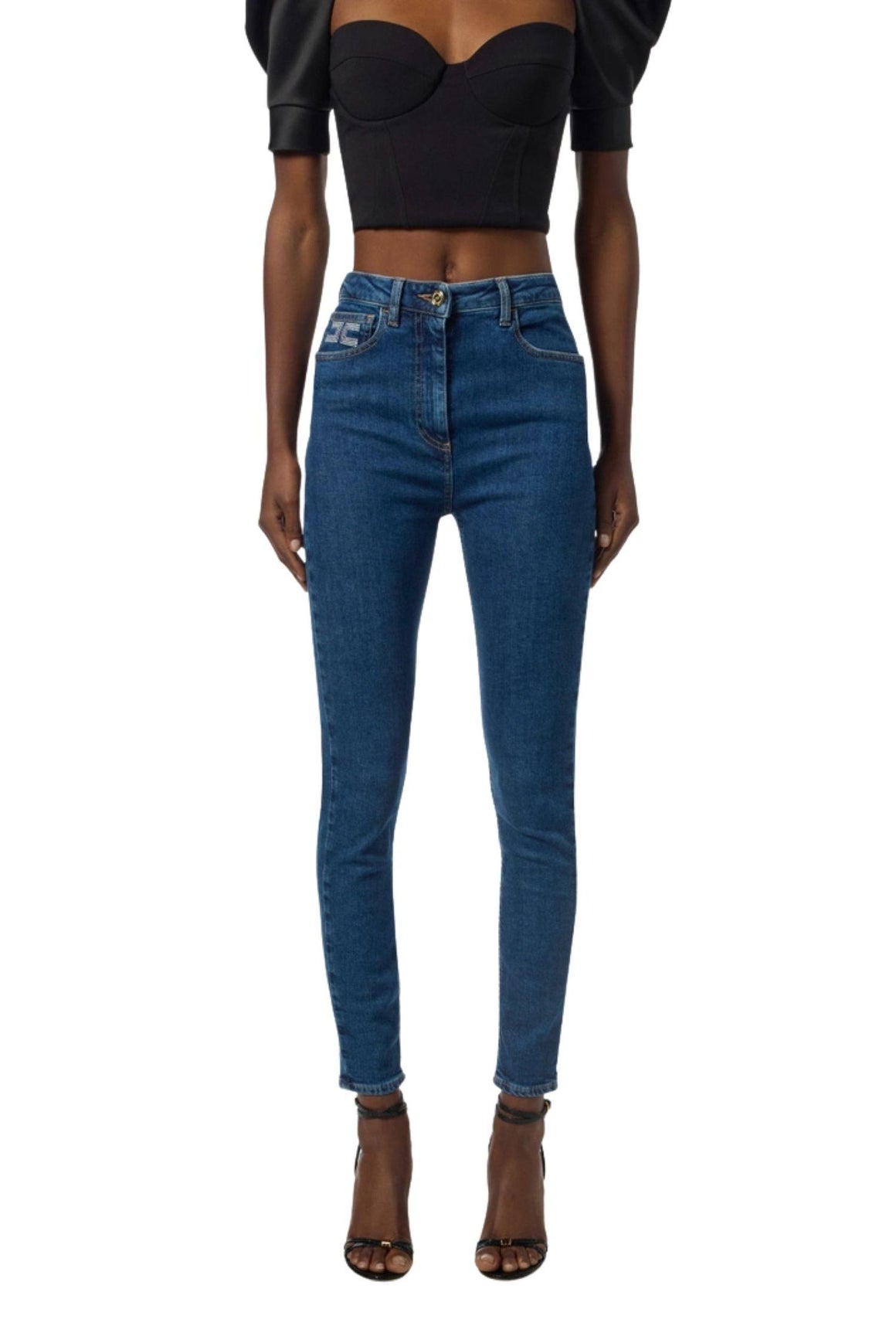 Elisabetta Franchi Jeans Con Logo Blue Denim Woman - 2