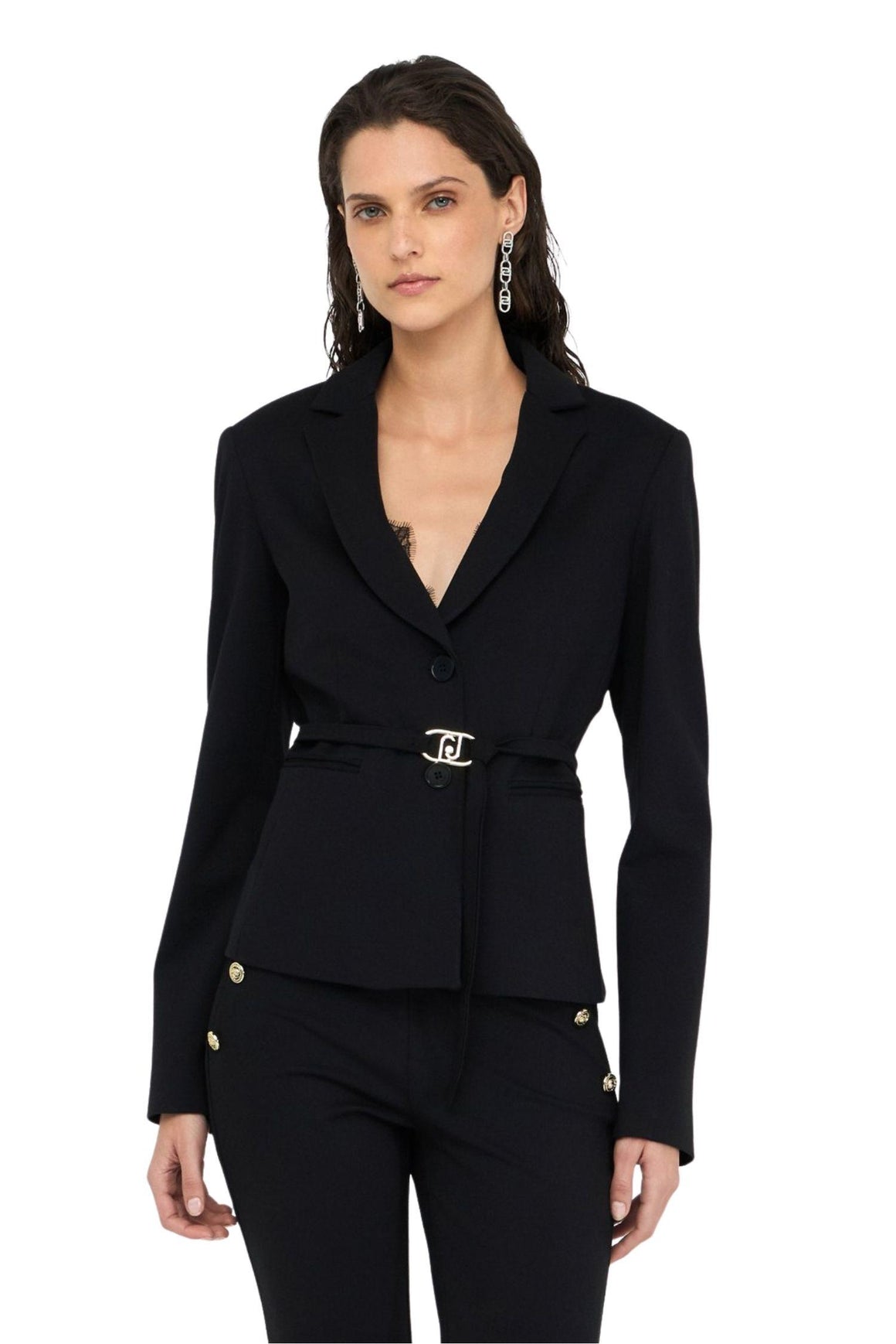  Liu Jo Jeans Giacca Con Cintura Logata Nera Nero Woman - 2