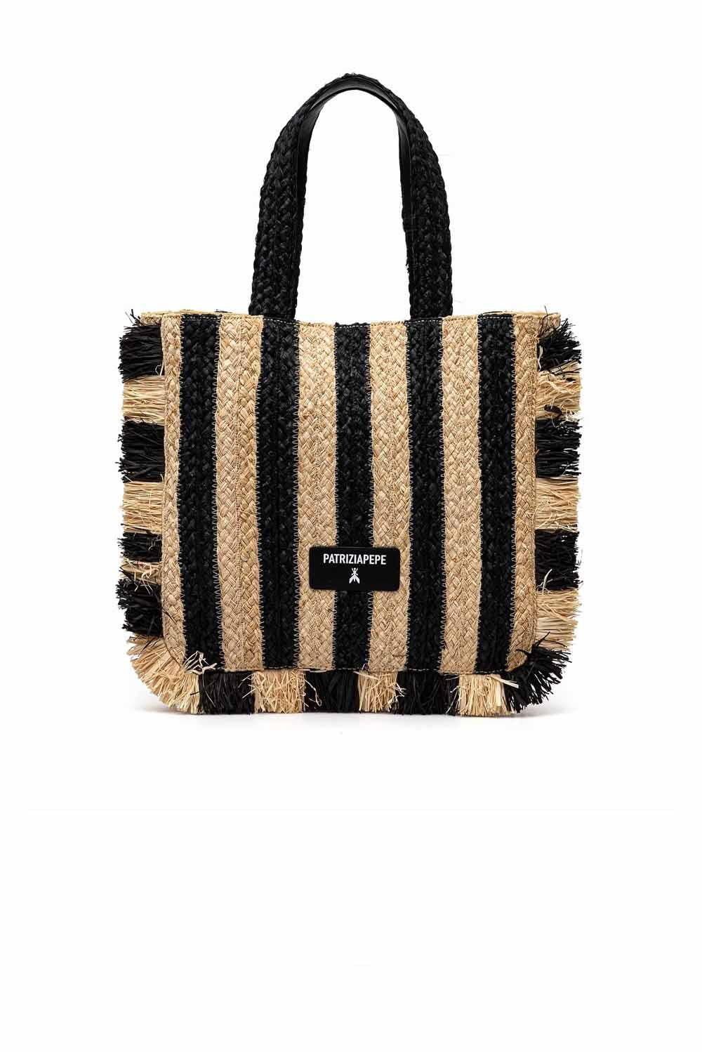  Patrizia Pepe Borsa In Paglia Sand Black Woman - 1
