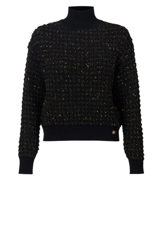 Maglia in bouclé nero grigio con paillettes