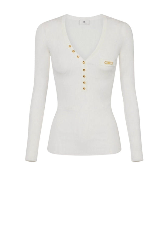 Maglia a costine colore avorio con taschino