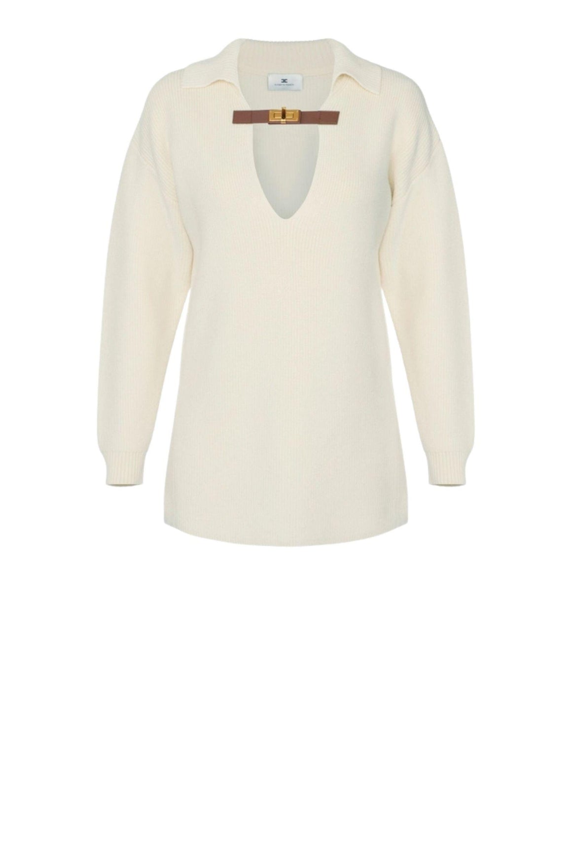 Elisabetta Franchi Maglia In Misto Lana Colore Milk Con Cinturino Gioiello Woman - 1