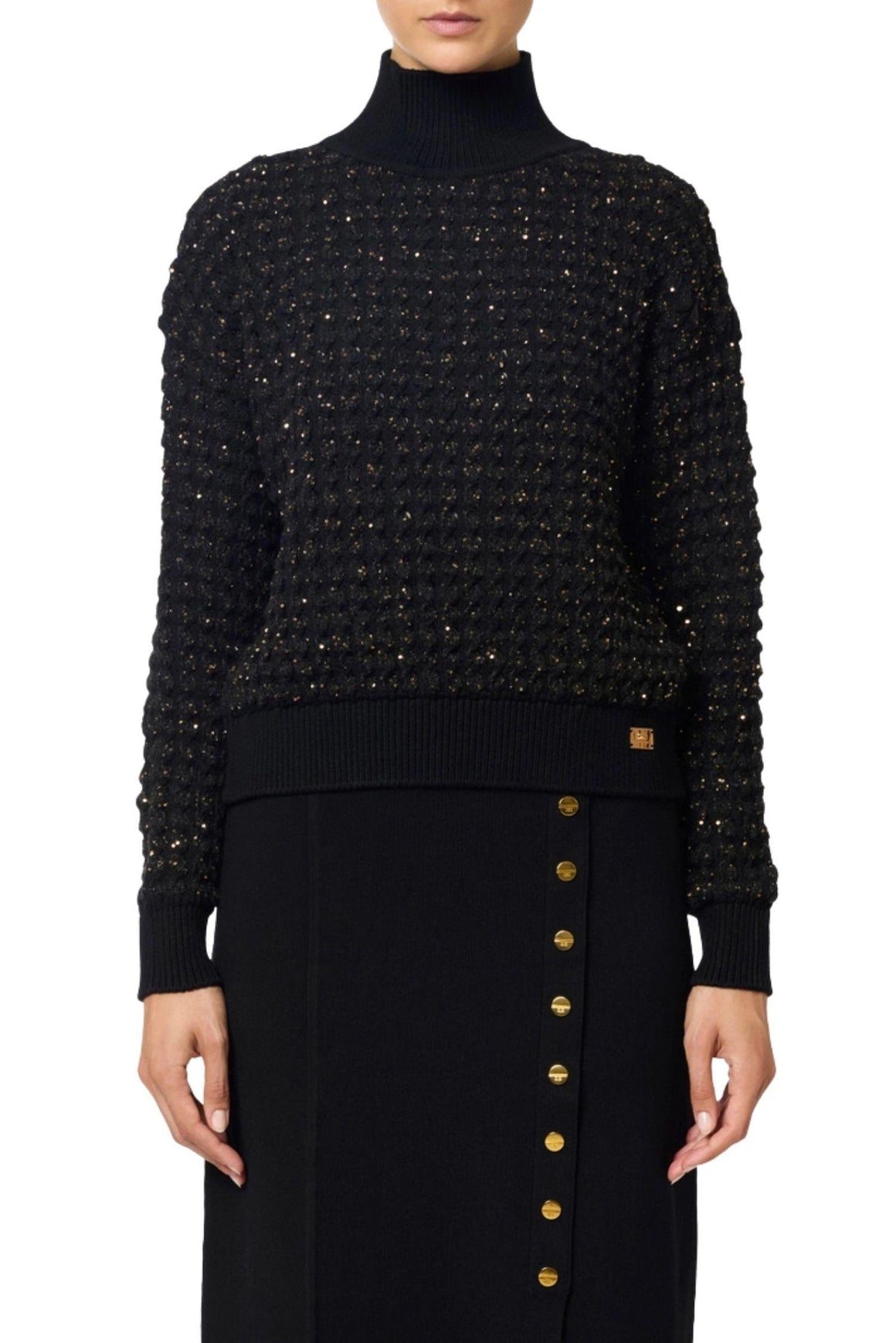  Elisabetta Franchi Maglia In Bouclé Nero Grigio Con Paillettes Woman - 2