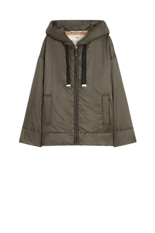 Giacca imbottita antigoccia con cappuccio colore cachi