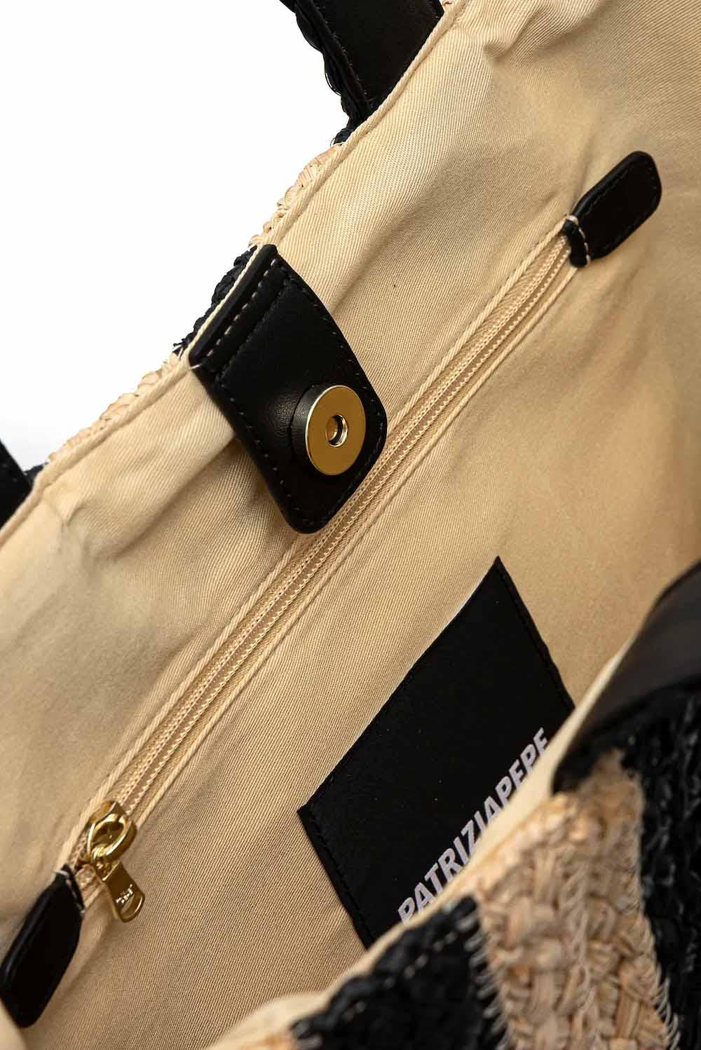  Patrizia Pepe Borsa In Paglia Sand Black Woman - 5