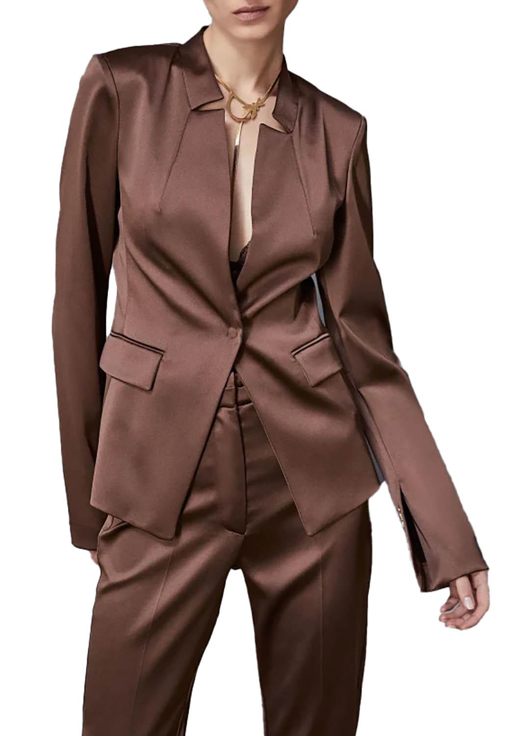  Patrizia Pepe Giacca In Raso Sensual Brown Woman - 2