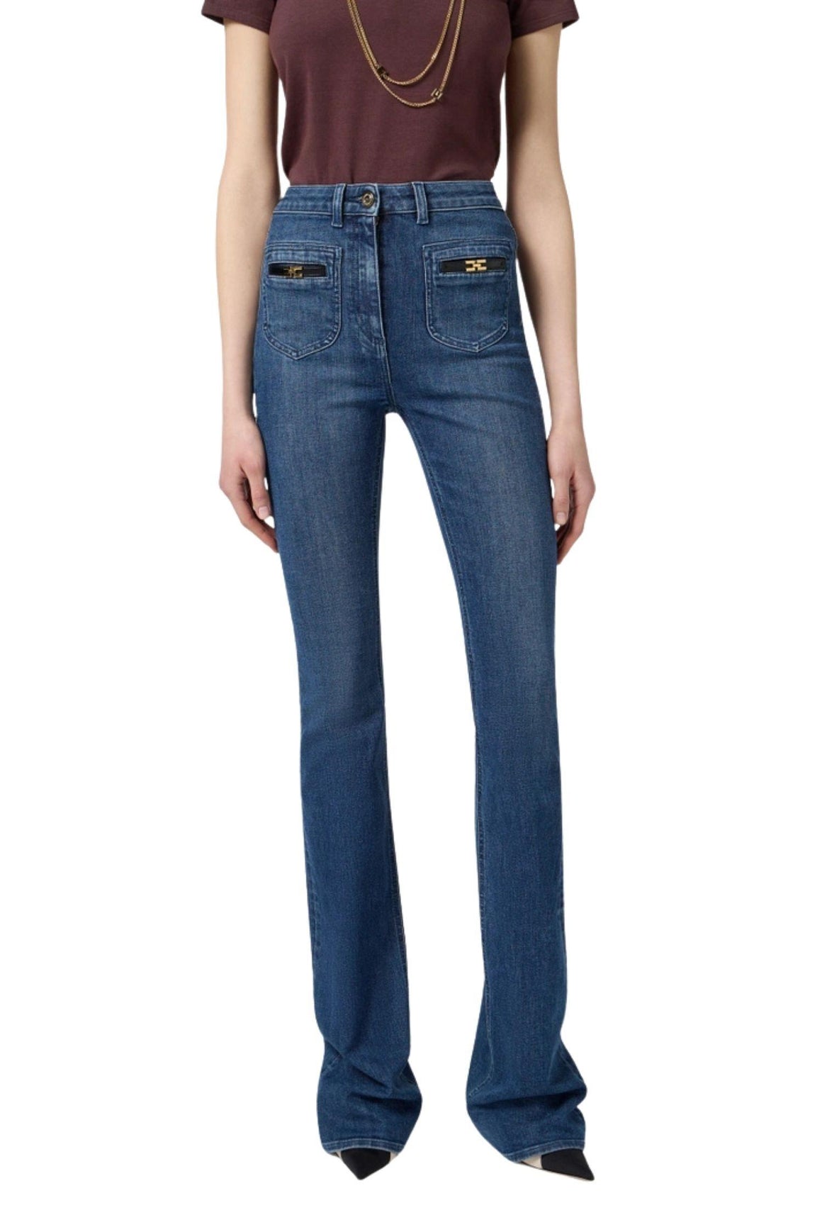  Elisabetta Franchi Jeans Con Logo Gioiello Blue Denim Woman - 2