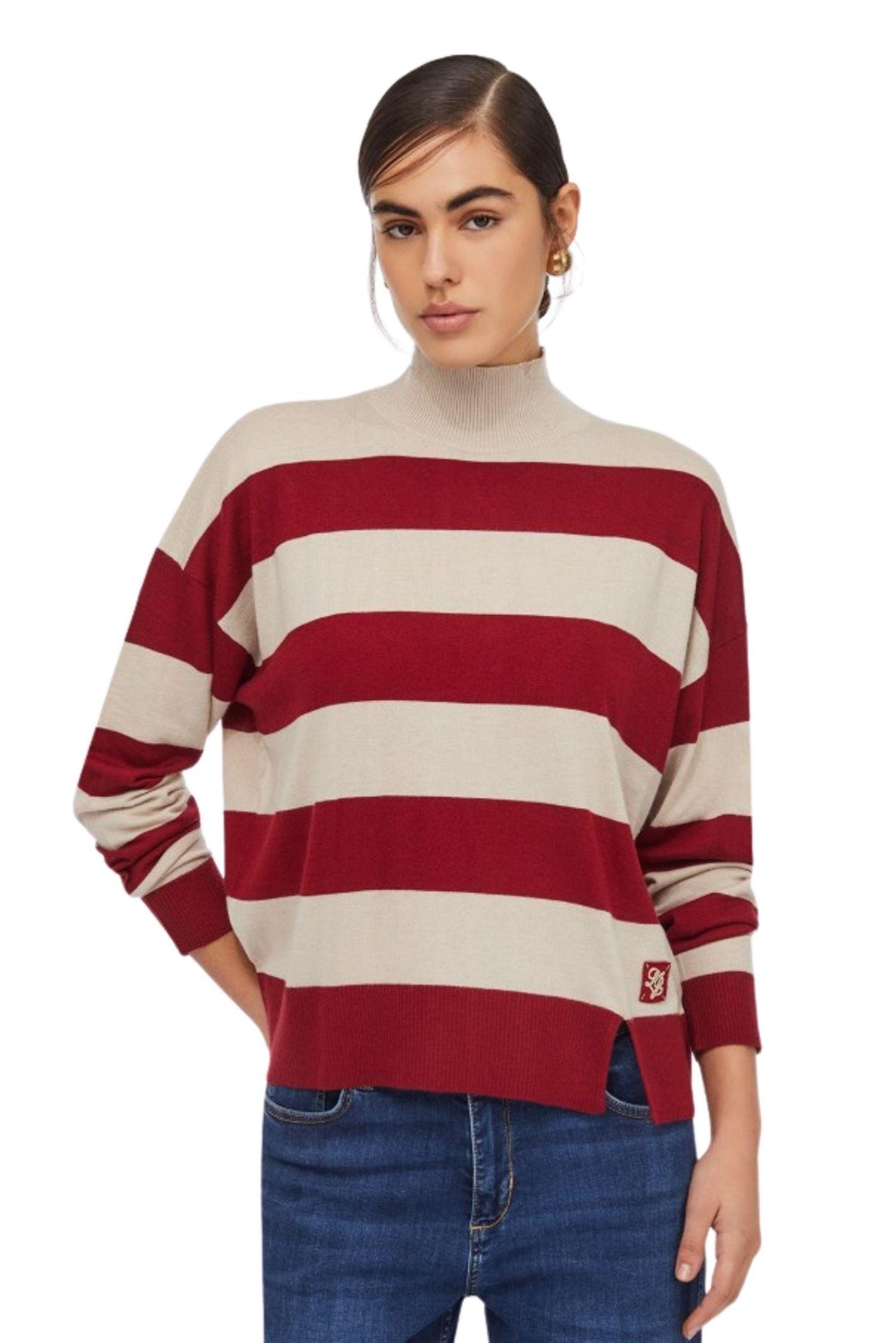  Liu Jo Lupetto A Righe In Misto Lana Rosso Pepper Beige Woman - 2