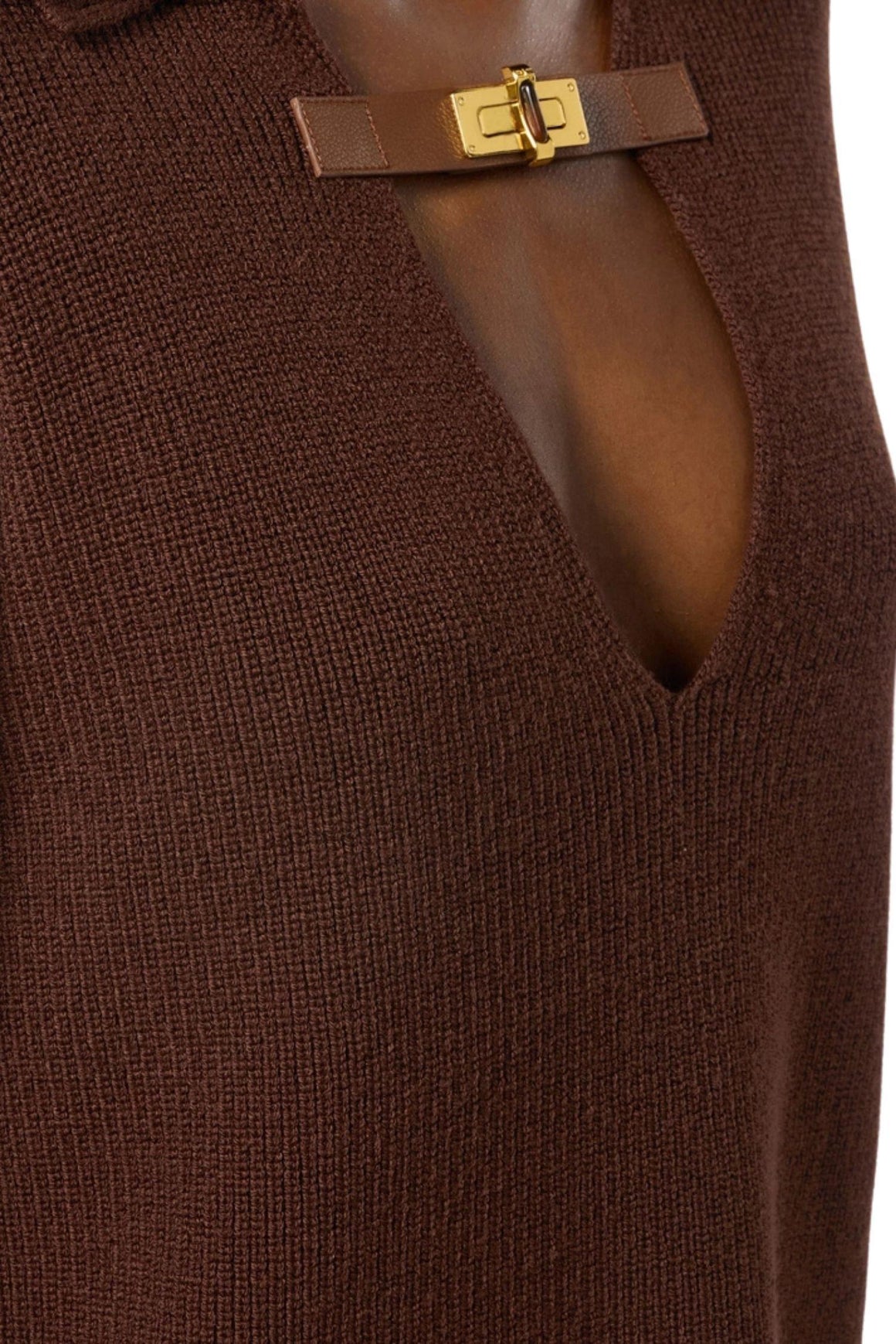  Elisabetta Franchi Maglia In Misto Lana Colore Coffee Con Cinturino Gioiello Woman - 3
