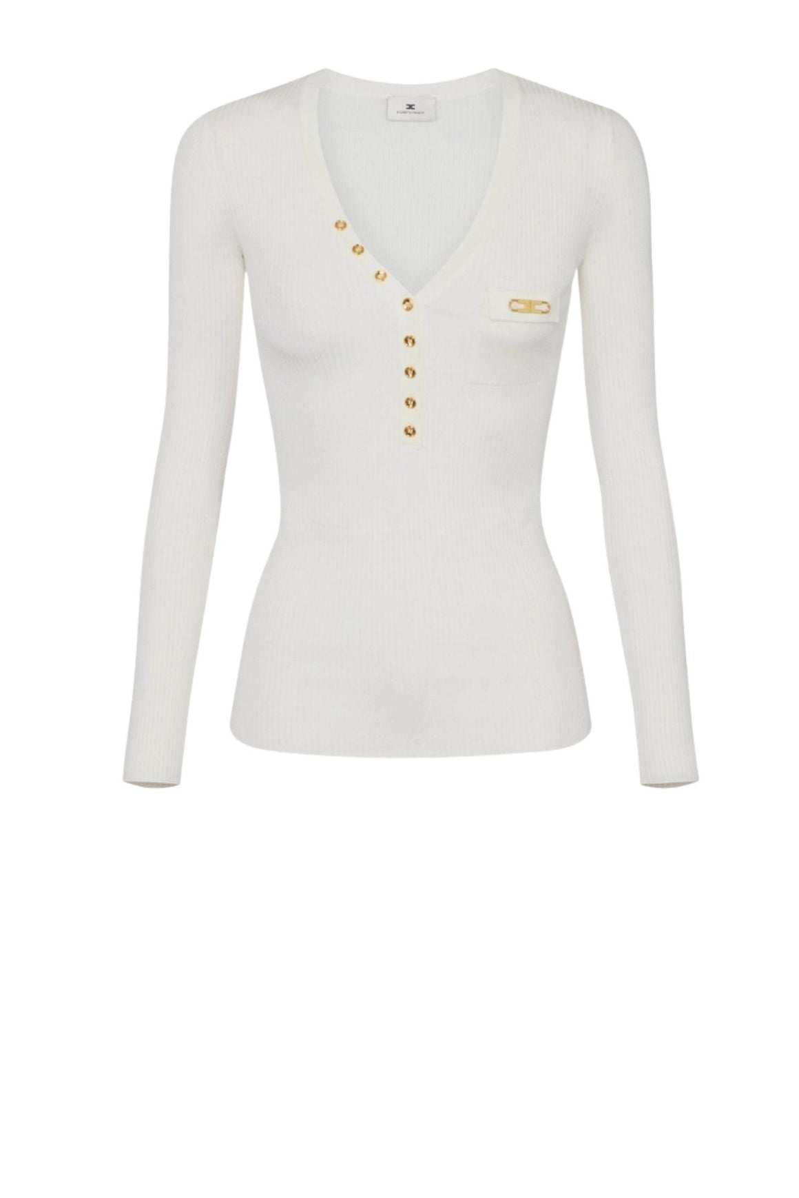  Elisabetta Franchi Maglia A Costine Colore Avorio Con Taschino Woman - 1