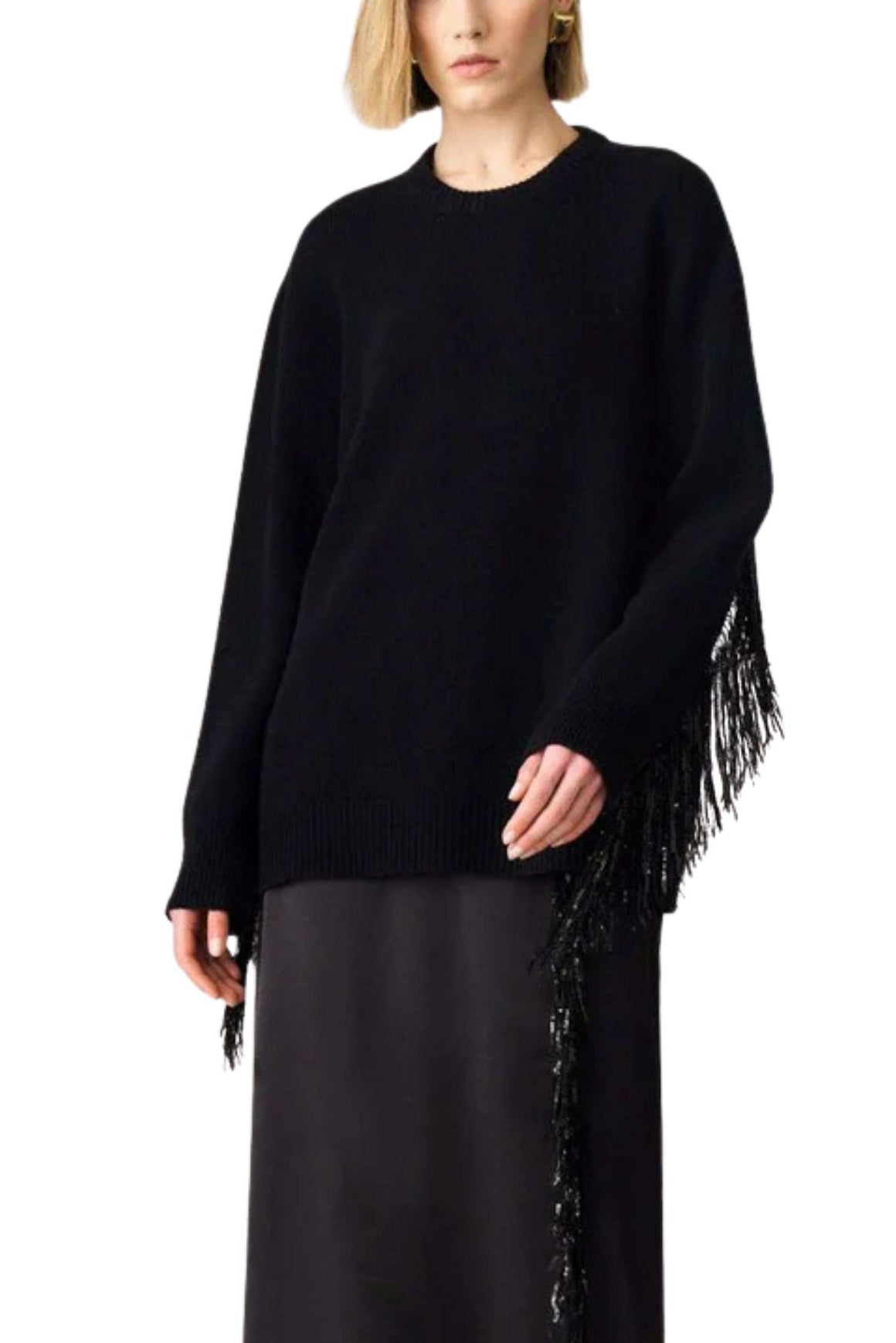  Jucca Maglia Over Con Frange Sulle Spalle Nero Woman - 2