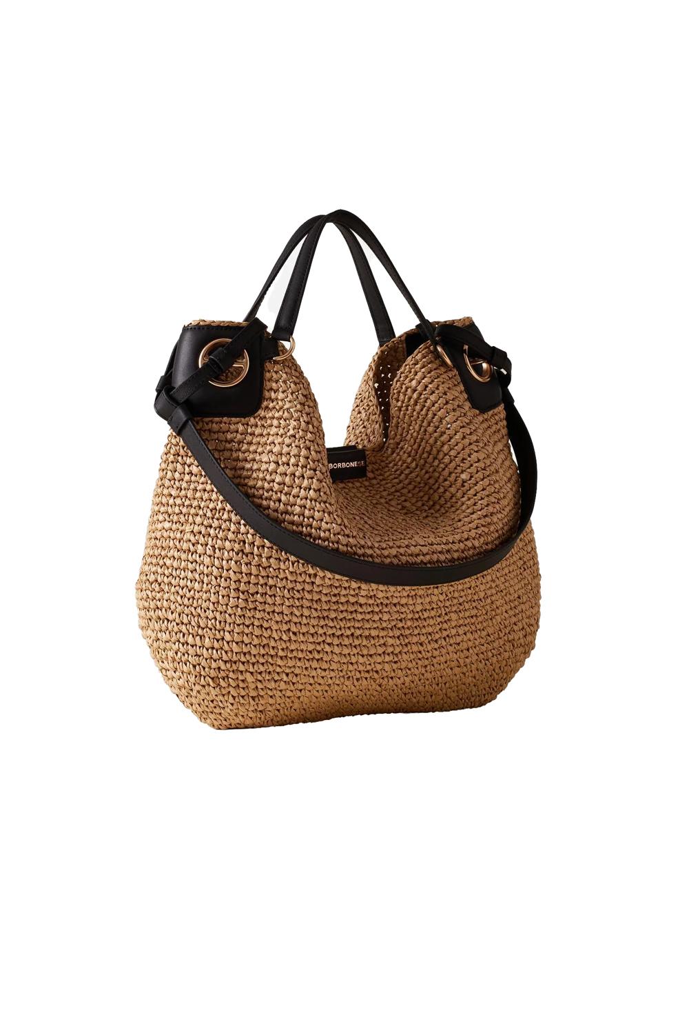  Borbonese Borsa A Spalla Effetto Paglia Nero Woman - 2