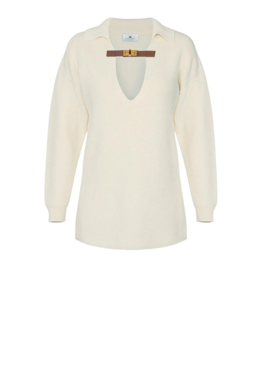 Maglia in misto lana colore milk con cinturino gioiello