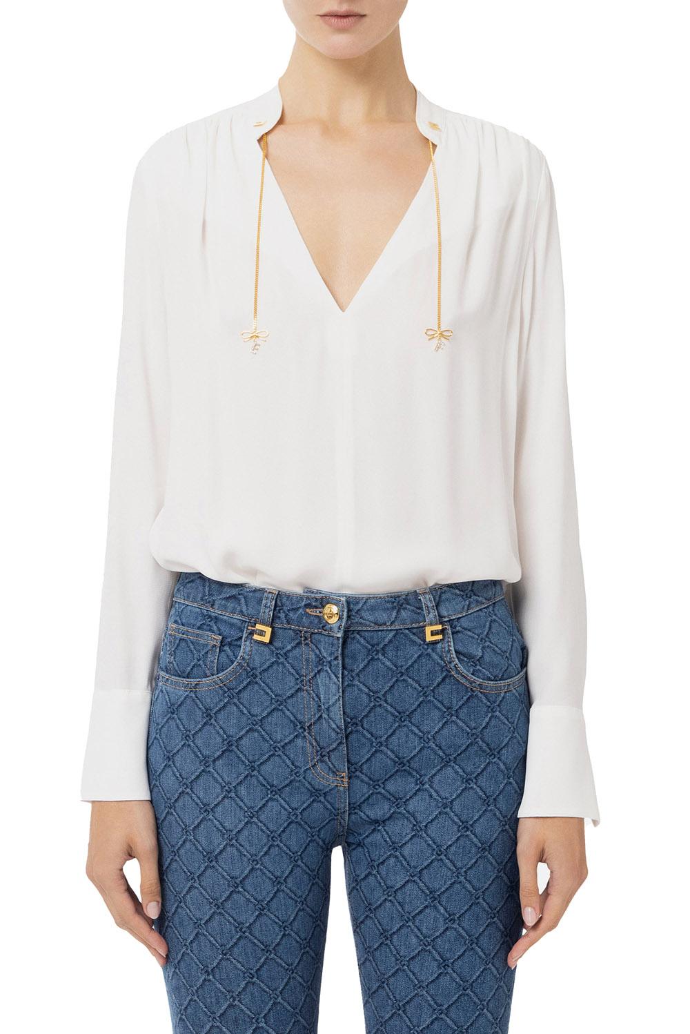  Elisabetta Franchi Camicia In Georgette Avorio Woman - 4