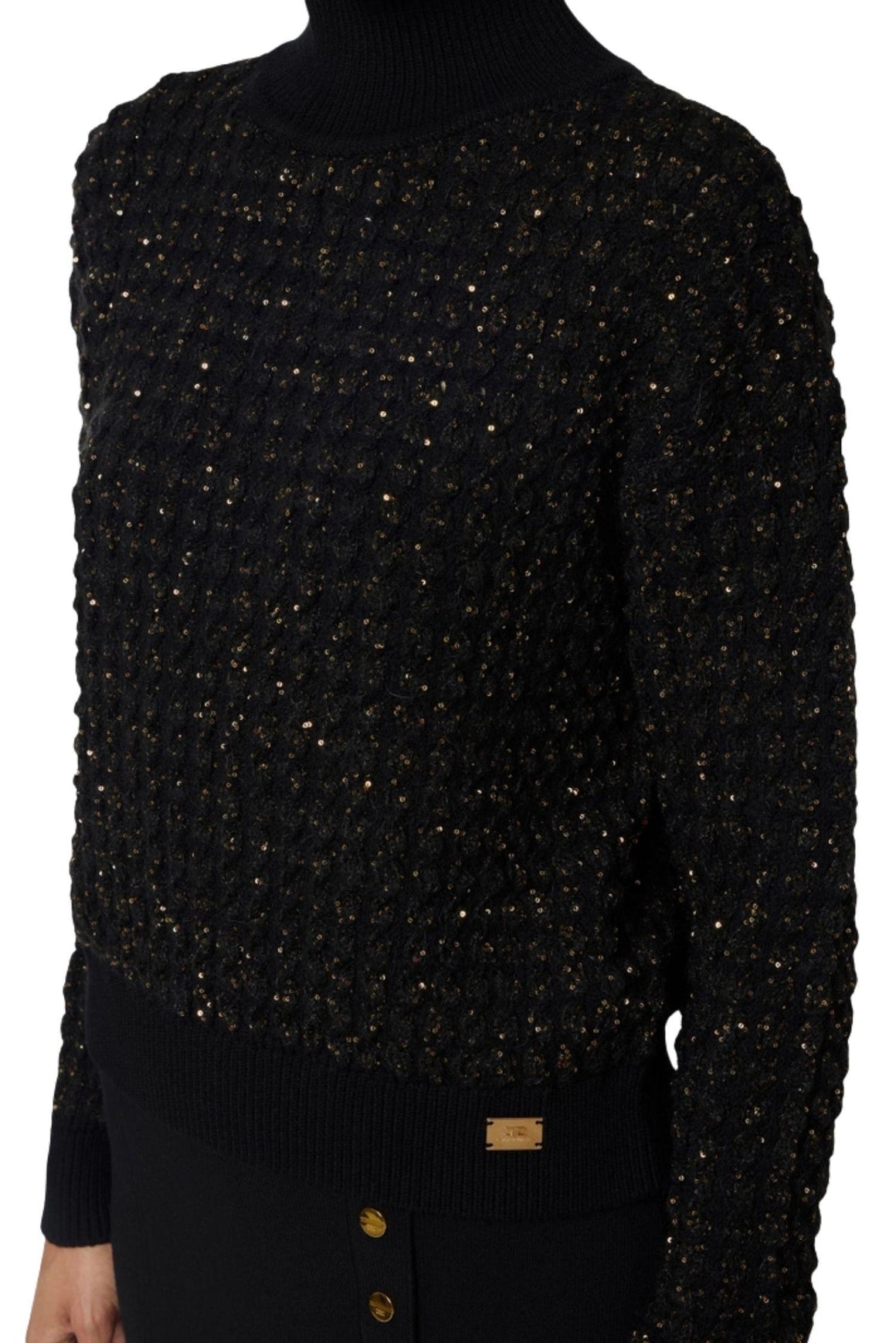  Elisabetta Franchi Maglia In Bouclé Nero Grigio Con Paillettes Woman - 3