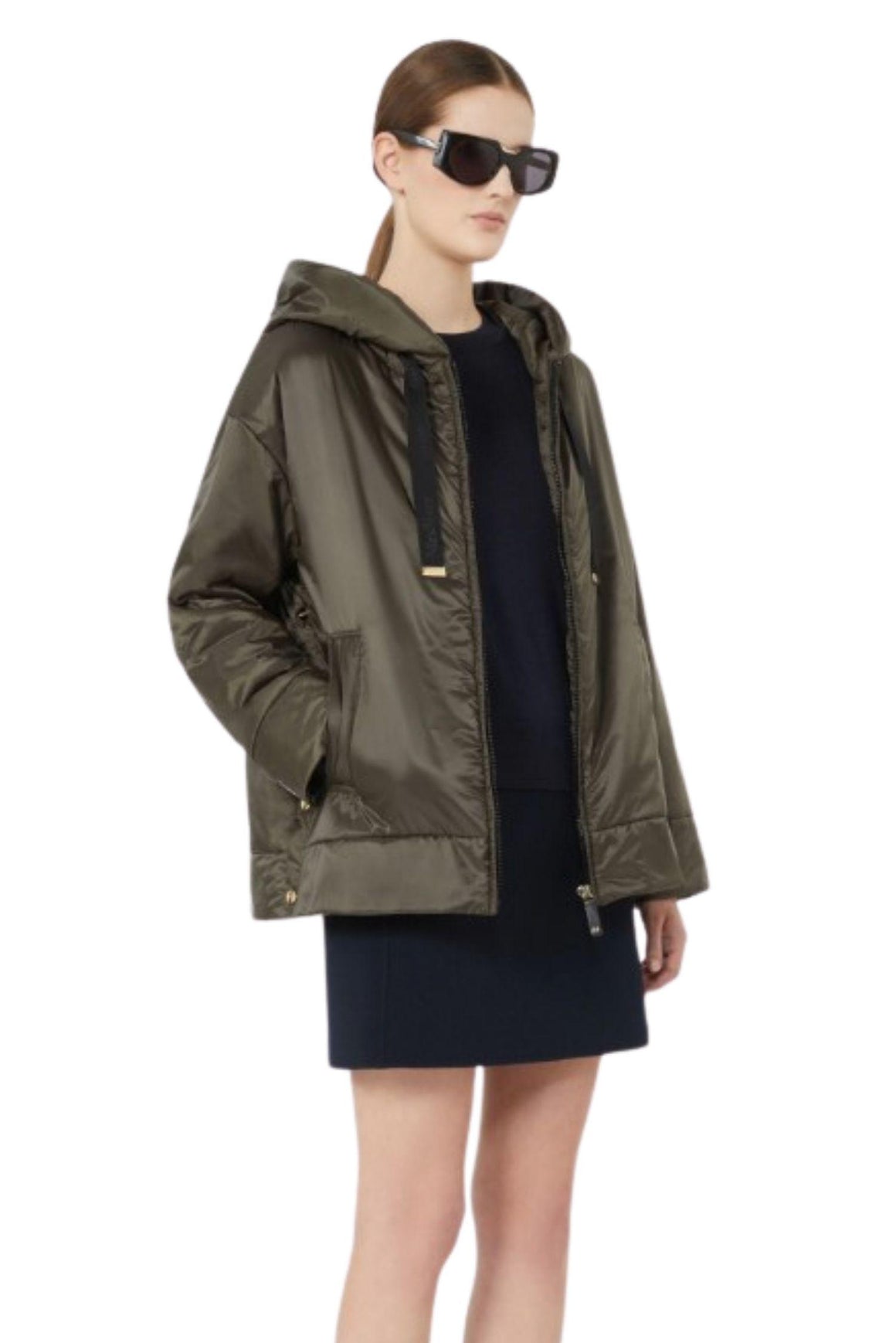  Max Mara Giacca Imbottita Antigoccia Con Cappuccio Colore Cachi Woman - 2