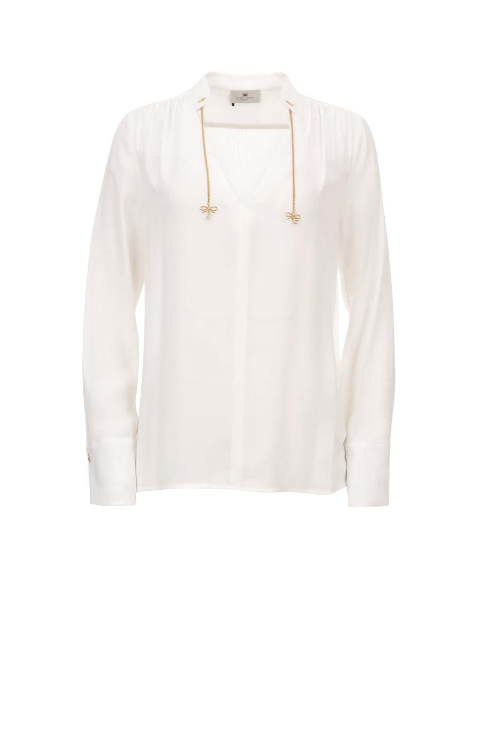  Elisabetta Franchi Camicia In Georgette Avorio Woman - 1