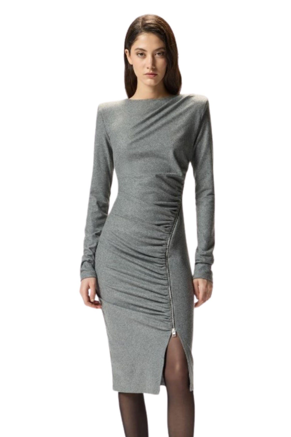  Pinko Vestito Midi Aderente Con Drappeggio Grigio Woman - 2