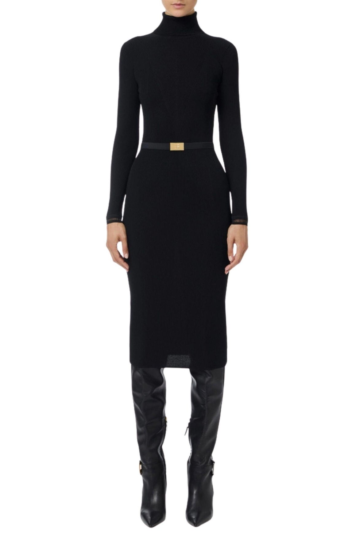  Elisabetta Franchi Abito In Maglia A Costine Con Cintura Nero Woman - 2