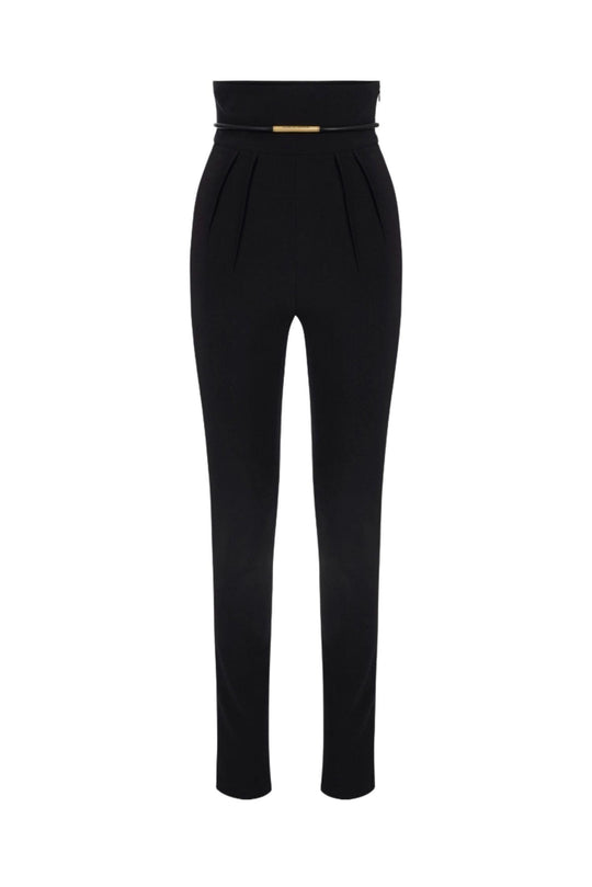 Pantaloni in crêpe leggero colore nero con cintura