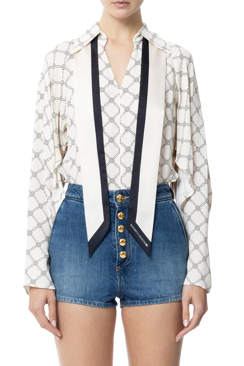  Elisabetta Franchi Camicia In Georgette Burro Nero Woman - 2