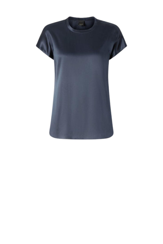 Blusa a maniche corte in satin colore blu