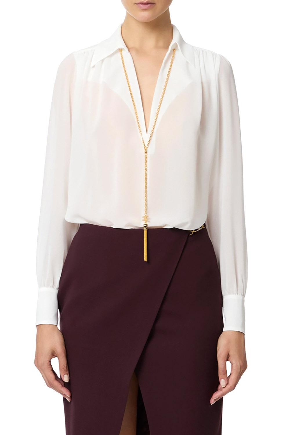  Elisabetta Franchi Camicia In Georgette Avorio Woman - 2