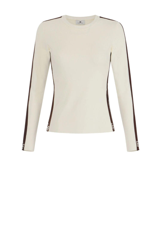 Maglia in viscosa colore milk/coffee con bande lucide
