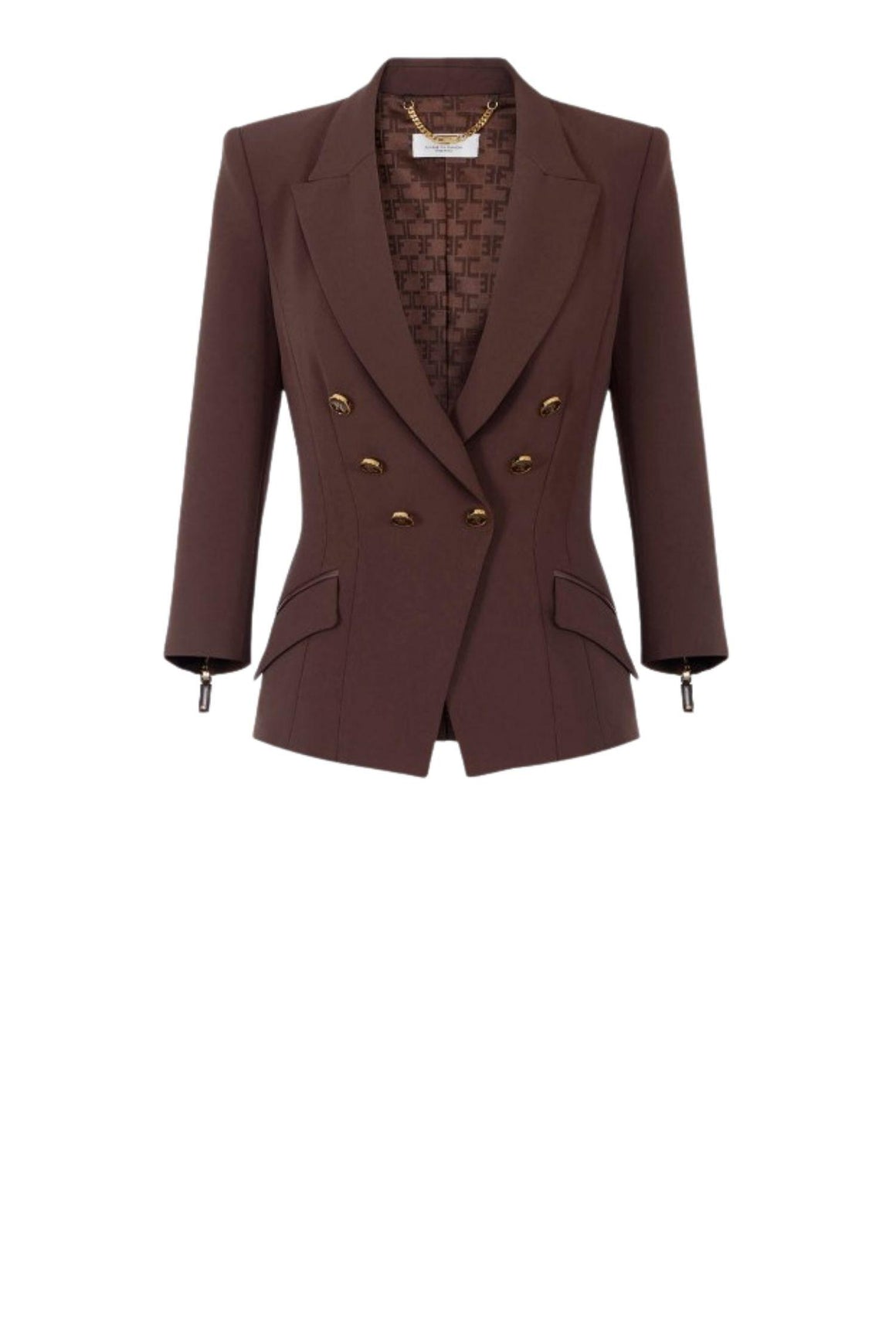  Elisabetta Franchi Giacca In Doppio Crèpe Colore Coffee Merlot Woman - 1