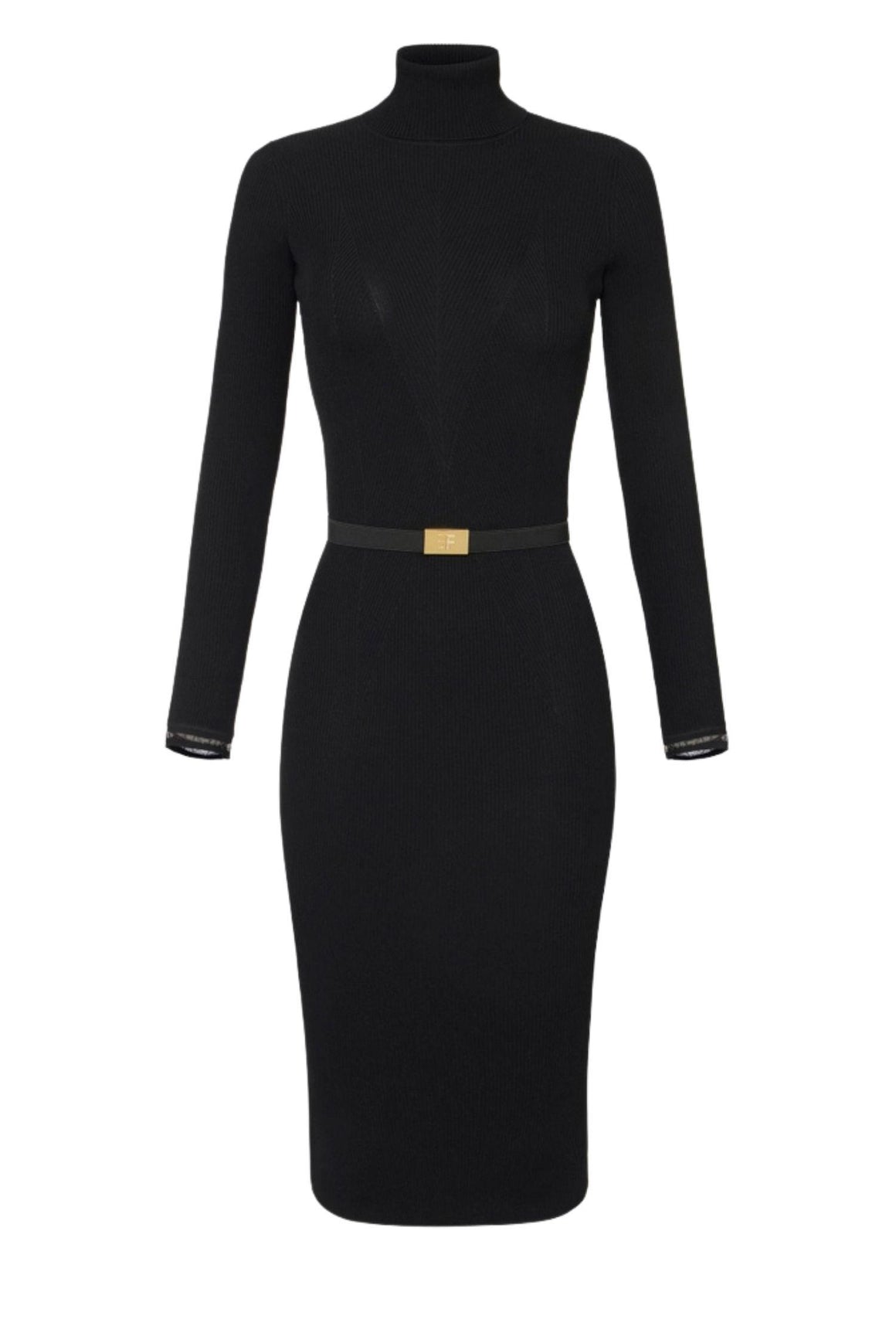  Elisabetta Franchi Abito In Maglia A Costine Con Cintura Nero Woman - 1