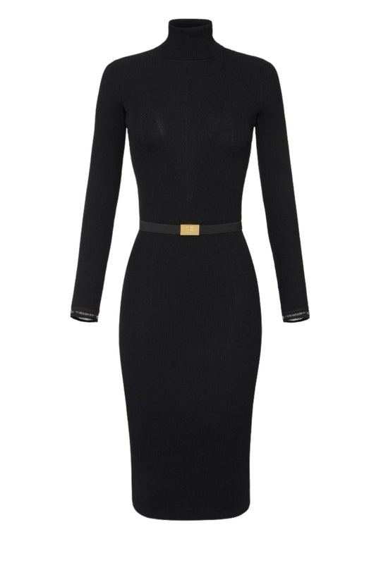 Abito in maglia a costine con cintura