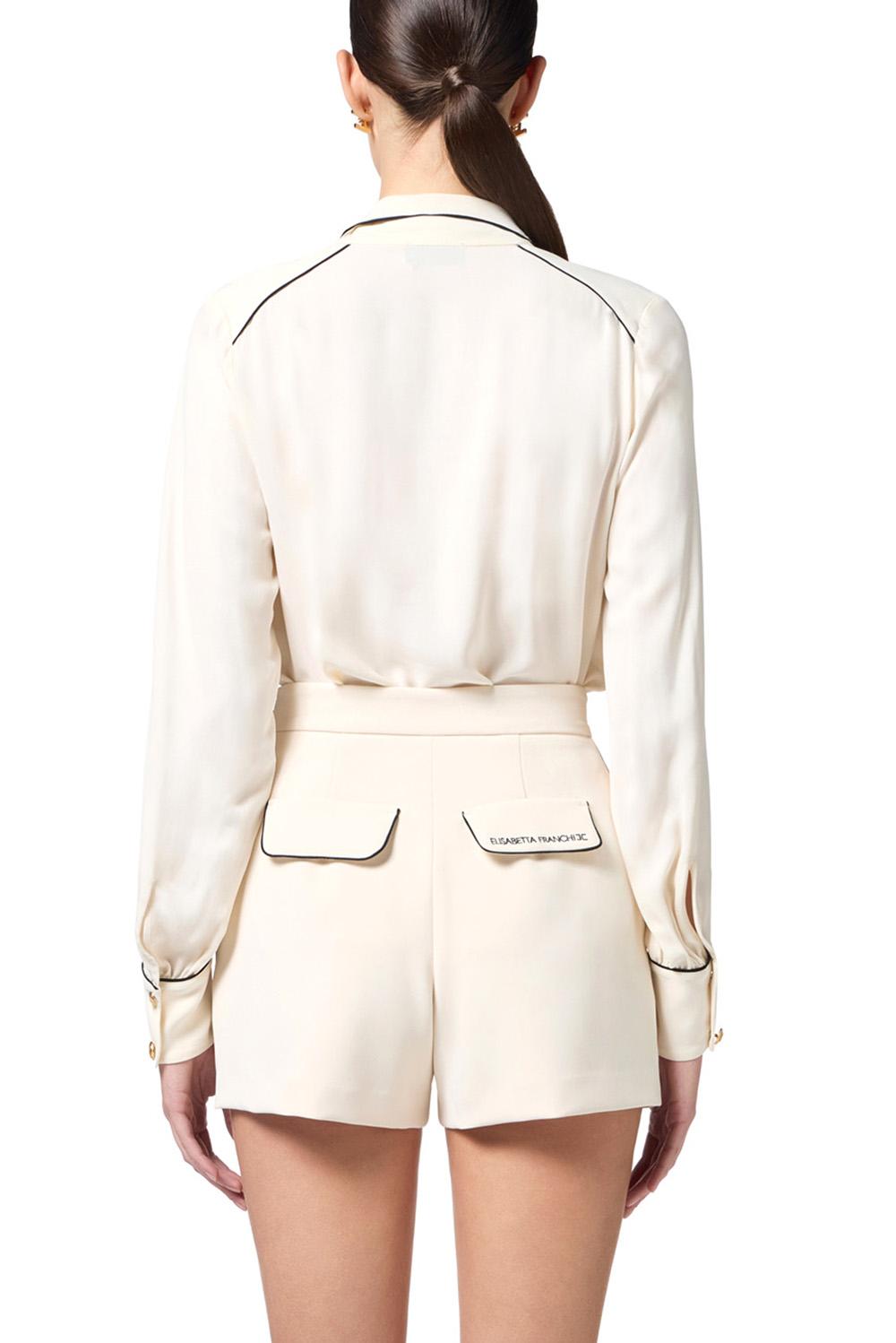  Elisabetta Franchi Camicia In Georgette Burro Nero Woman - 3