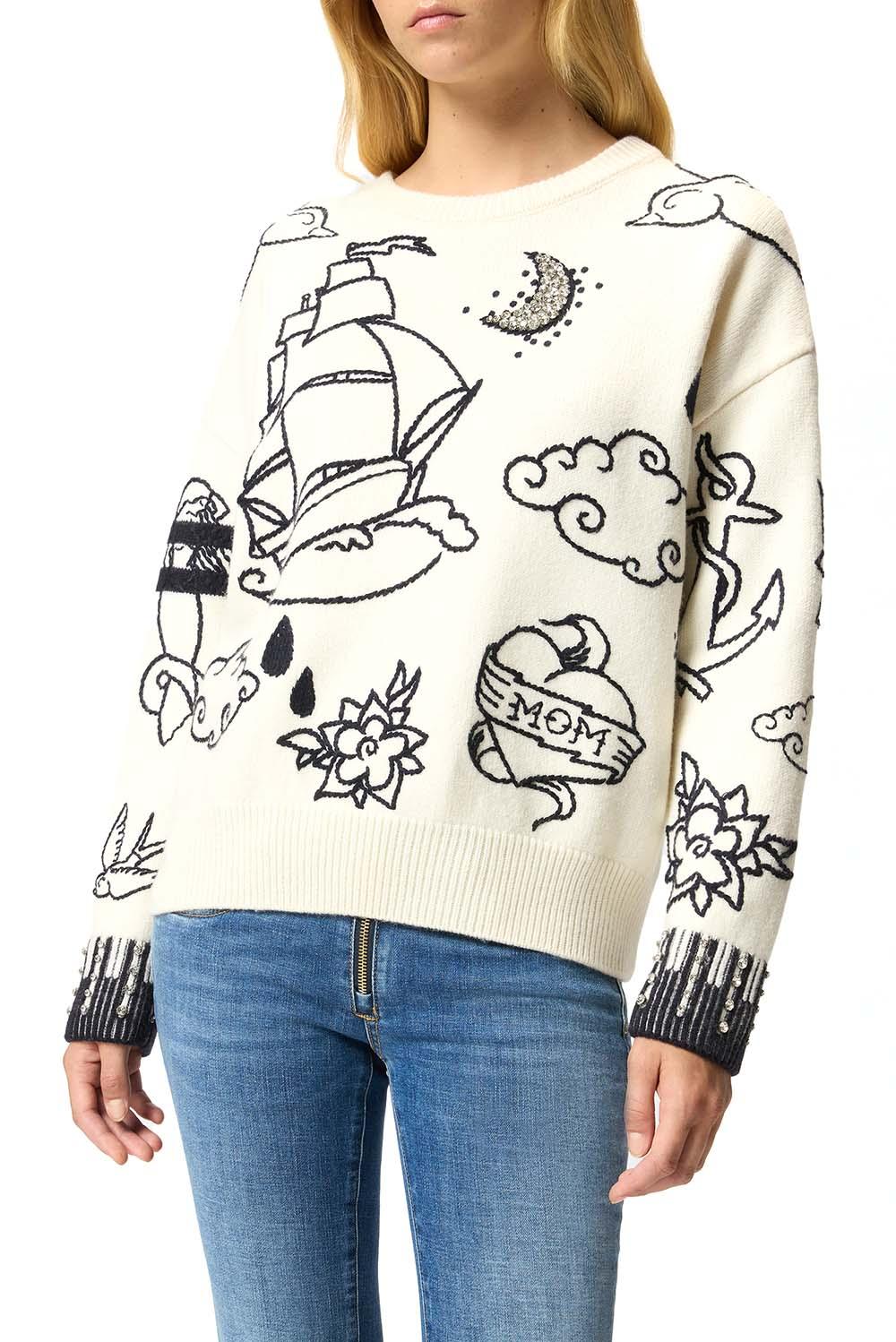  Pinko Maglione Andros Bianco Blu Woman - 2