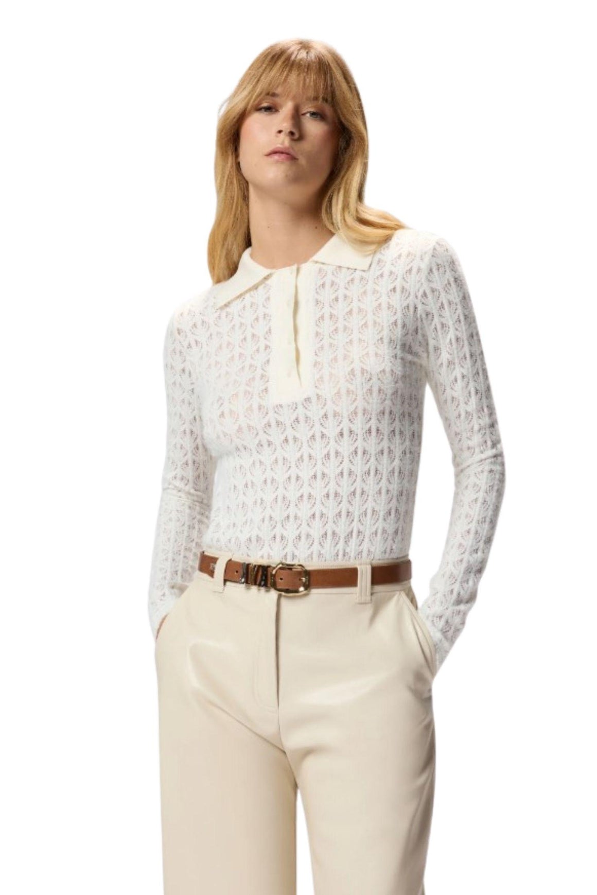  Pinko Maglia Body In Pizzo Colre Bianco Bianco Purezza Woman - 2