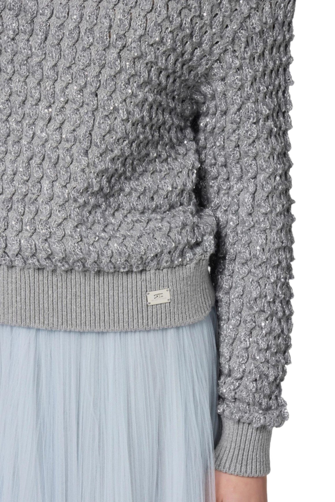  Elisabetta Franchi Maglia In Bouclé Clore Grigio Con Paillettes Woman - 3