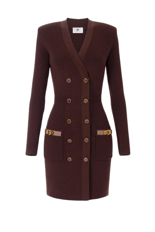 Mini abito colore coffee in maglia con decorazioni gioiello