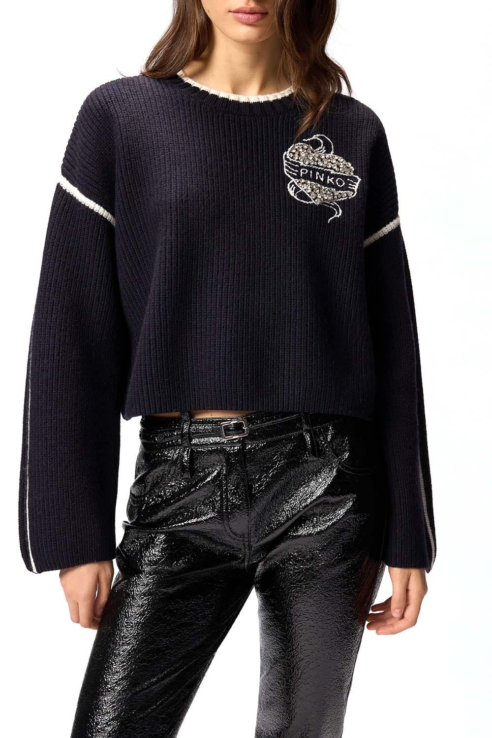  Pinko Maglione Alicudi Blu Bianco Woman - 2