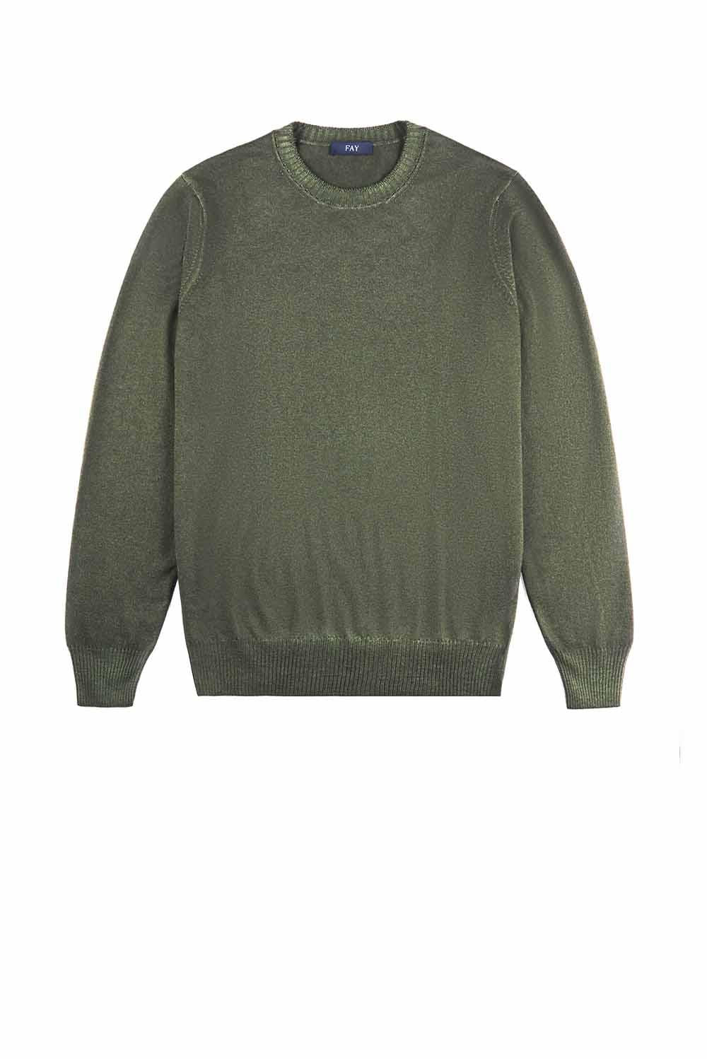  Fay Girocollo In Lana Verde Inglese Uomo - 1