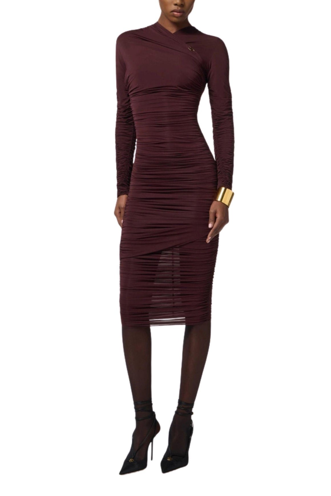  Elisabetta Franchi Abito In Jersey Con Drappeggi Merlot Woman - 2