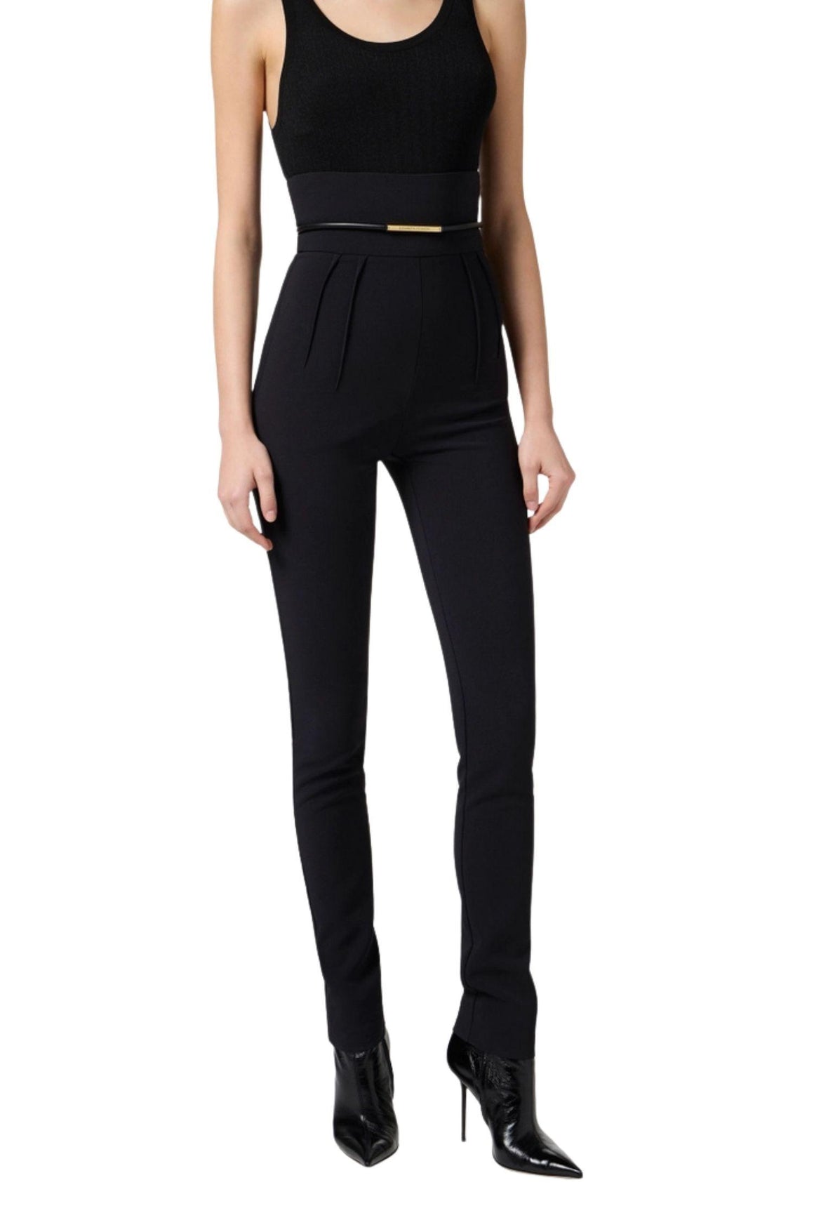  Elisabetta Franchi Pantaloni In Crêpe Leggero Colore Nero Con Cintura Woman - 2