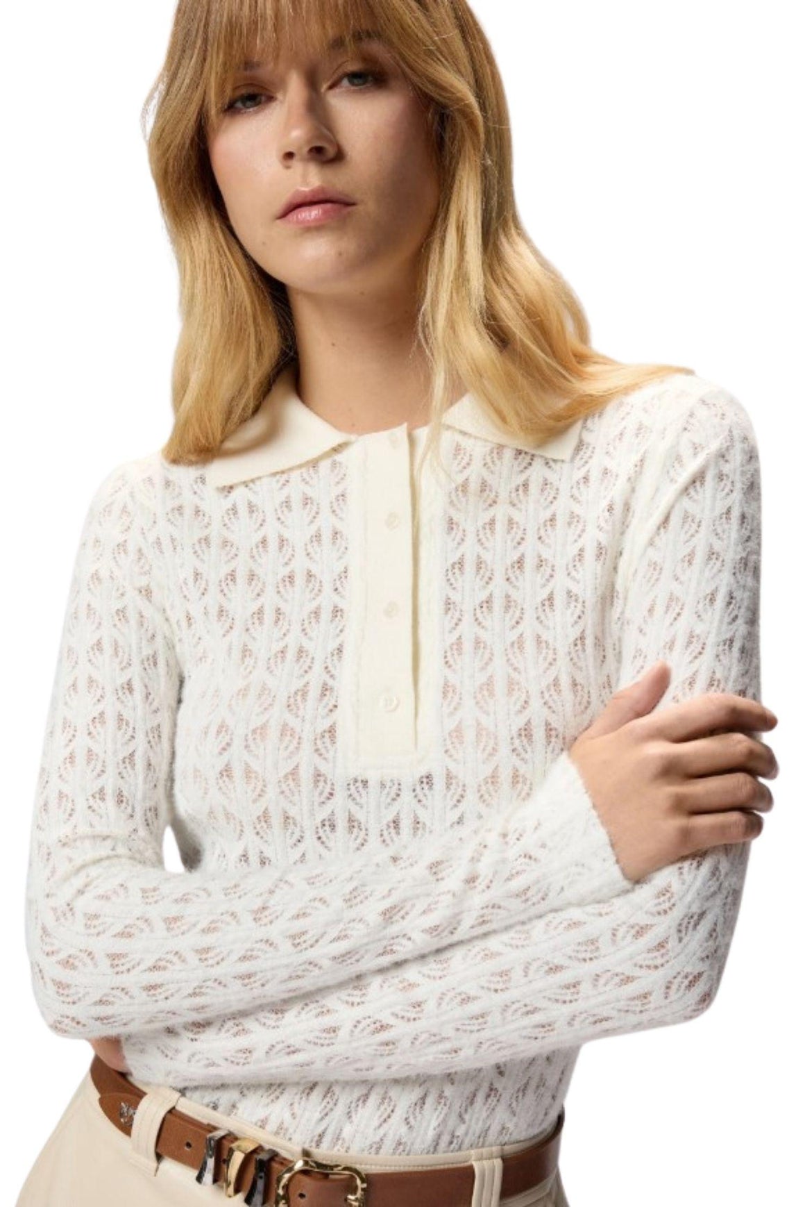  Pinko Maglia Body In Pizzo Colre Bianco Bianco Purezza Woman - 3