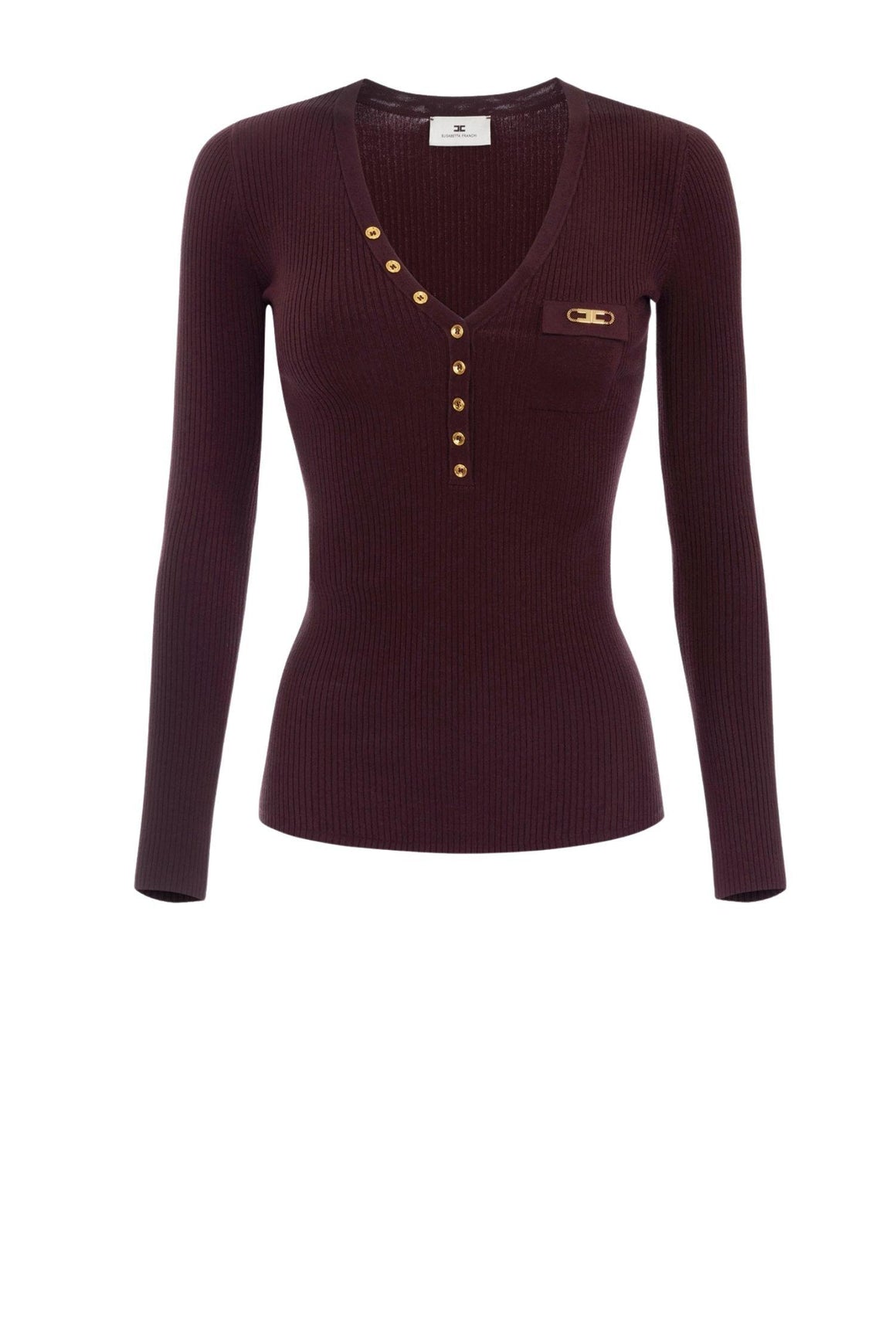  Elisabetta Franchi Maglia A Costine Colore Merlot Con Taschino Woman - 1