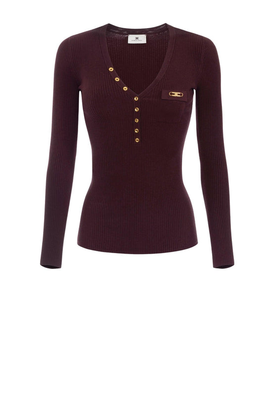 Maglia a costine colore merlot con taschino